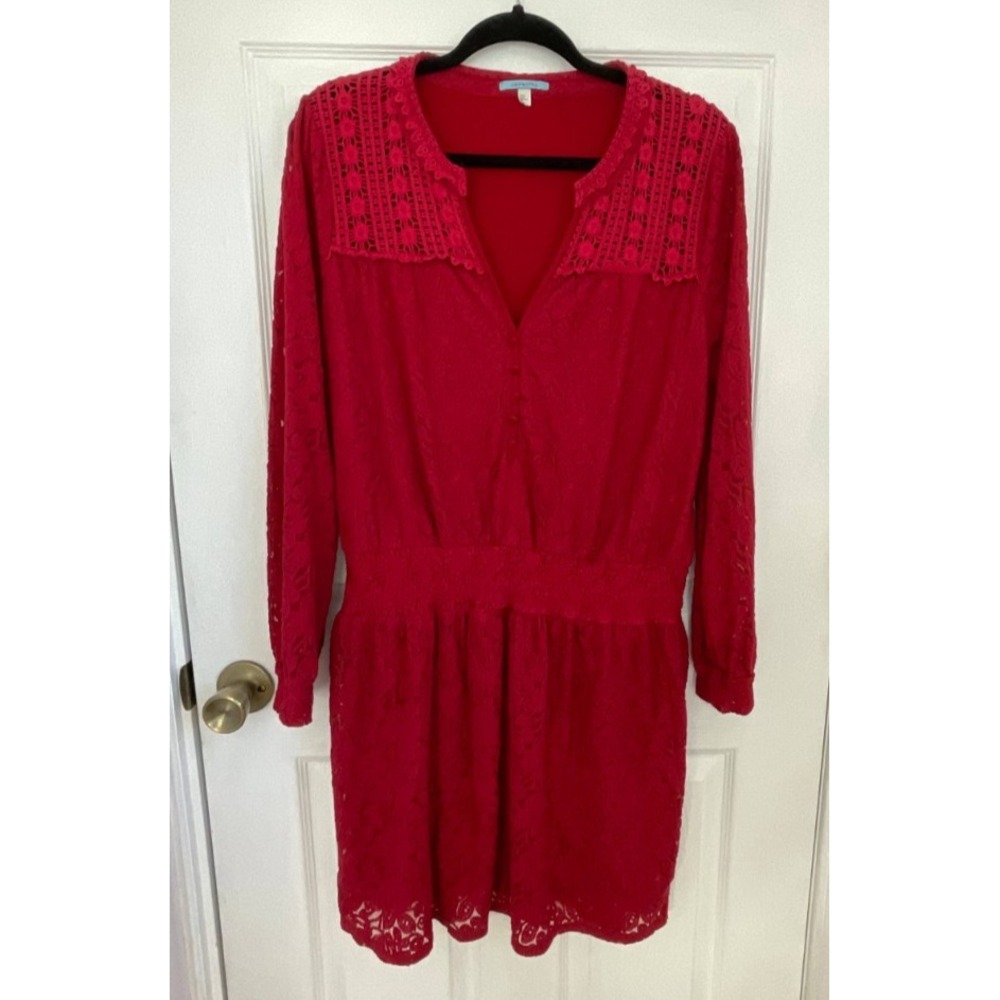 Anthropologie‎ Leifnotes Field Day Crochet Lace Dress Women's Large Red Hipster